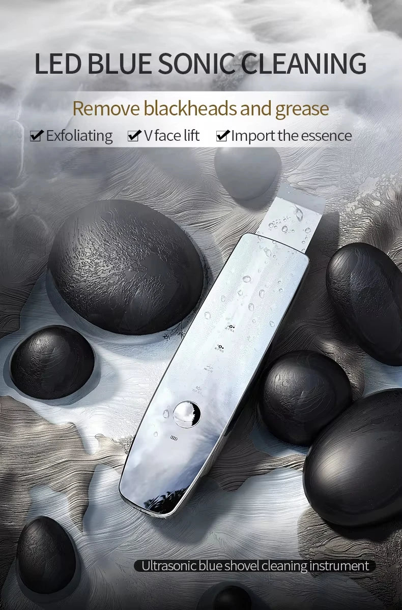 Home Use Ultrasonic Skin Scrubber Blackhead Remover Tool for Face Pore Cleaner with 2 Modes Waterproof Facials Skin Care Product