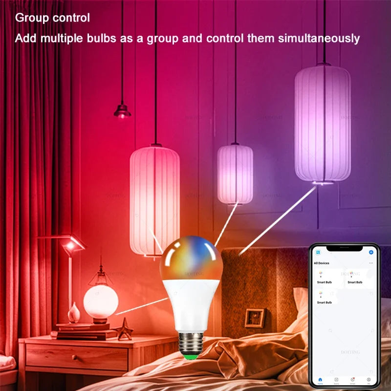 Smart Bulb Smart Life App Control WiFi Bluetooth RGB + CW LED Light 22085-265V Dimmable Crystal Room Decoration