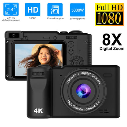 HD 50MP Digital Camera Autofocus Vlogging Camera with 2.4" Large Screen Camcorder Camera For kids Beginner Camera 8x Dual Camera