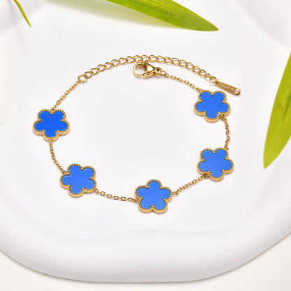 Vnox Stainless Steel Colorful Clover Cute Hand Bracelet For Woman Fashion Five Leaf Flower Lucky Jewelry Accessories Gift To Her