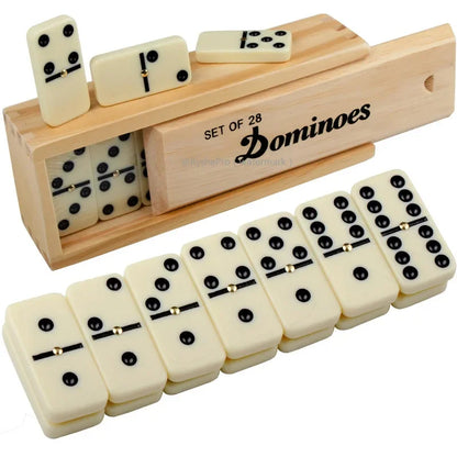 Dominos Set for Adults Dominoes Classic Board Games 28 Tiles with Wood Case Double 6 Dominoes Games for Kids Family Game Nights