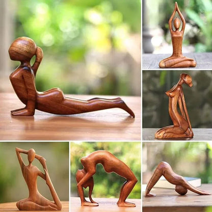 YOGA GIRL WOOD CARVING Yoga Pose Meditation Statue - Handmade Wooden Yoga Pose Sculpture Yoga Girl Home Decoration