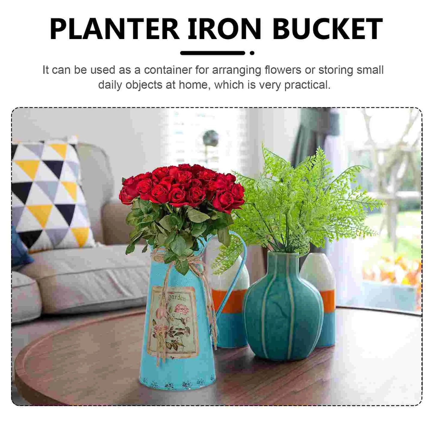 Tin Bucket Rustic Water Can Decor Decorative Toy Floral Containers Iron Farmhouse Retro Buckets