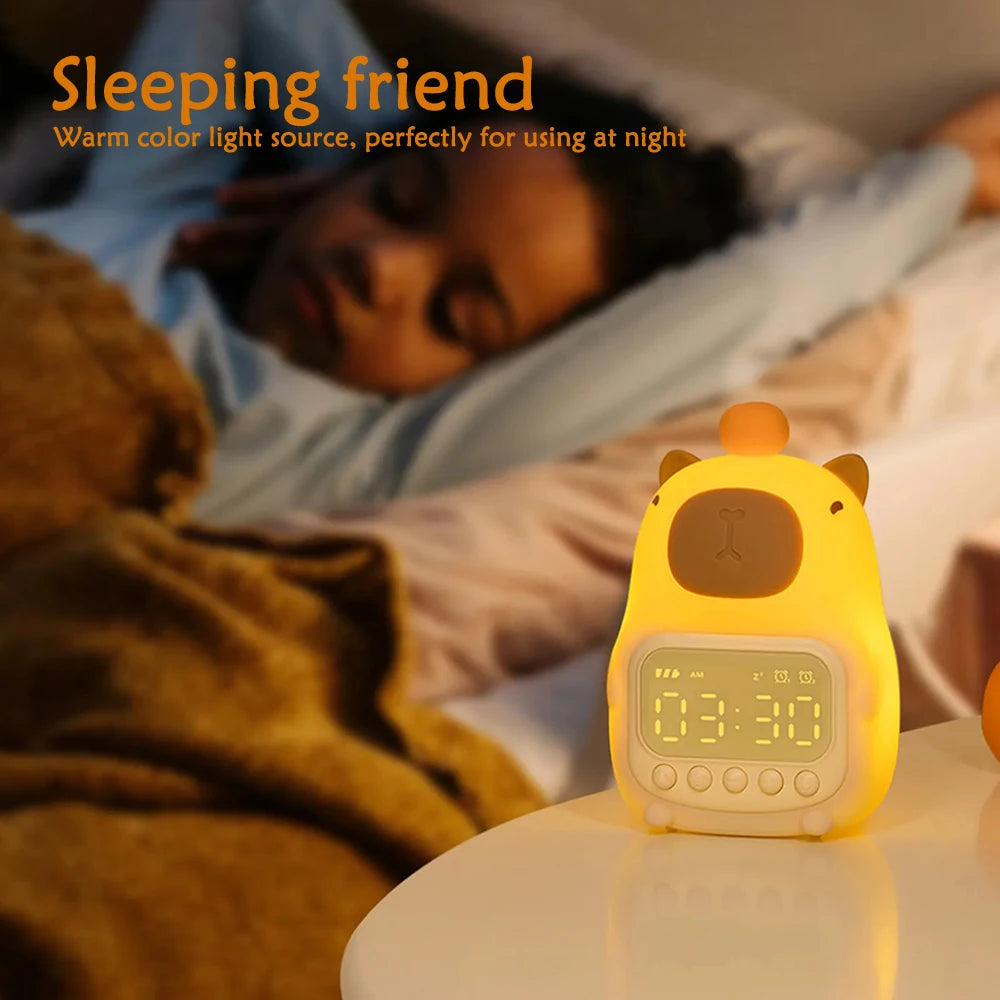 Cute Capybara Clock LED Digital Alarm Clock Rechargeable Table Clock Study Work Clock 12/24H Bedside Clock with Night Light