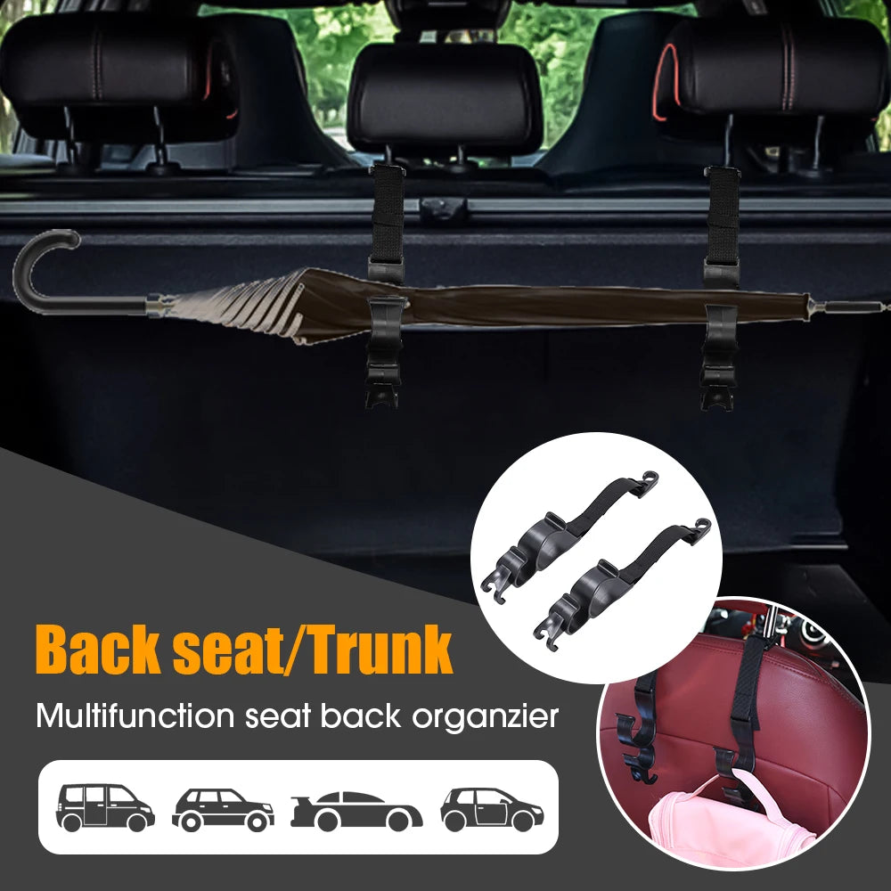 2pcs Multi-functional Cars Interior Hooks Car Seat Back Hook Trunk Umbrella Holder In-Car Umbrella Storaging Tools