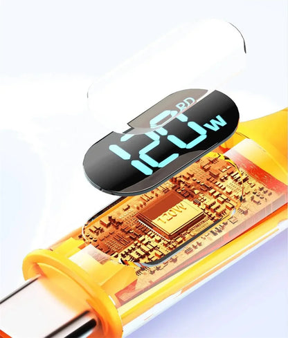 NNBILI 120W 6A Fast Charge USB Type C Quick Charge Cable For Huawei P70 Samsung OnePlus Realme Phone LED Digital Display Cables