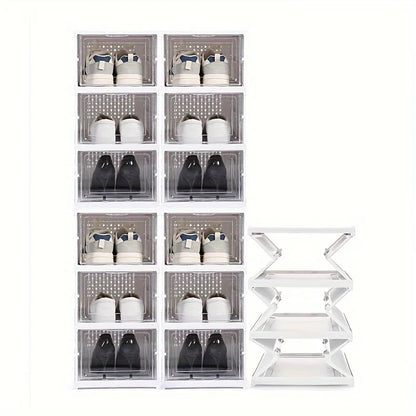 3-layer Transparent Shoes Box Thickened Foldable Sneaker Shoe Organizers Stackable Dustproof High-top Cabinet Shoe Rack Shelf