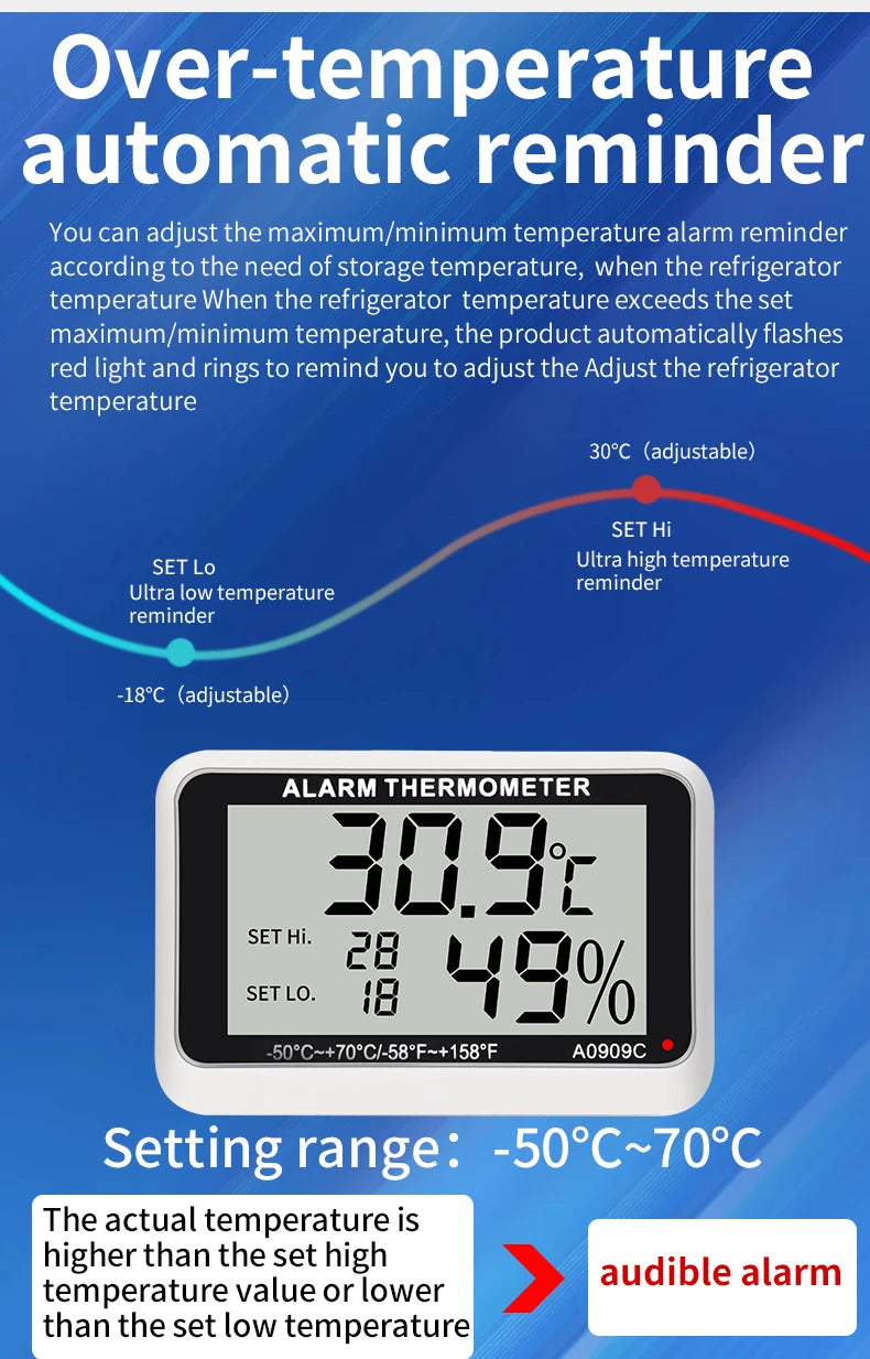 Fridge Thermometer With Hook Anti-Humidity Refrigerator Freezer Electric Digital Thermometer Temperature Monitor LCD Display