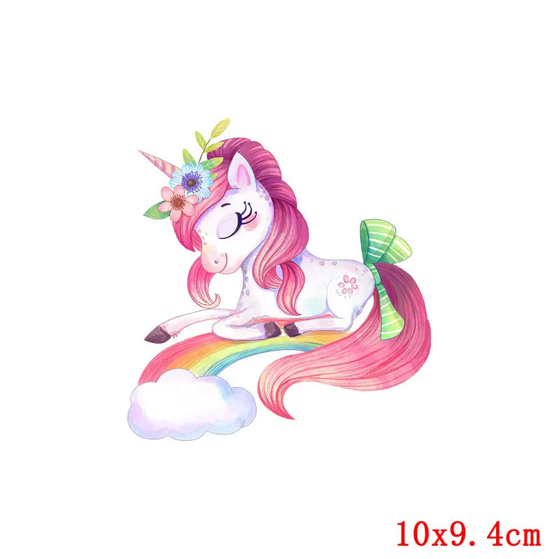 Rainbown Unicorn Heat Thermal Transfer For Clothes Cute Cartoon Iron-On Transfers Sticker On Babys Clothes DIY Aniaml Applique