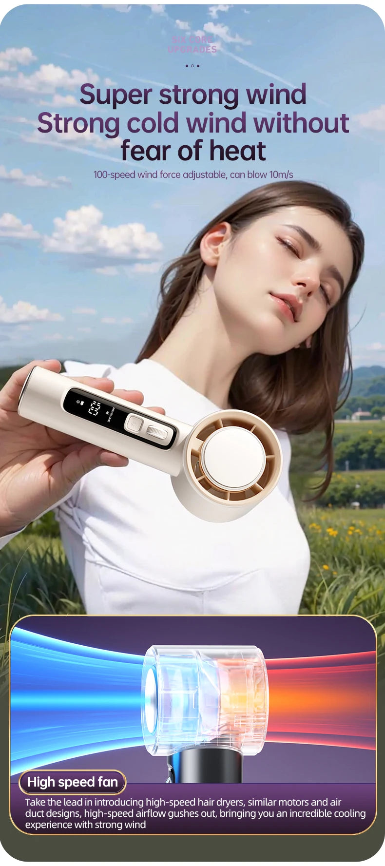 VGR 100 Speed High-speed Handheld Electric Fan with Flashlight USB Mini Portable Charging Small Fan Desktop Small Electric Fan