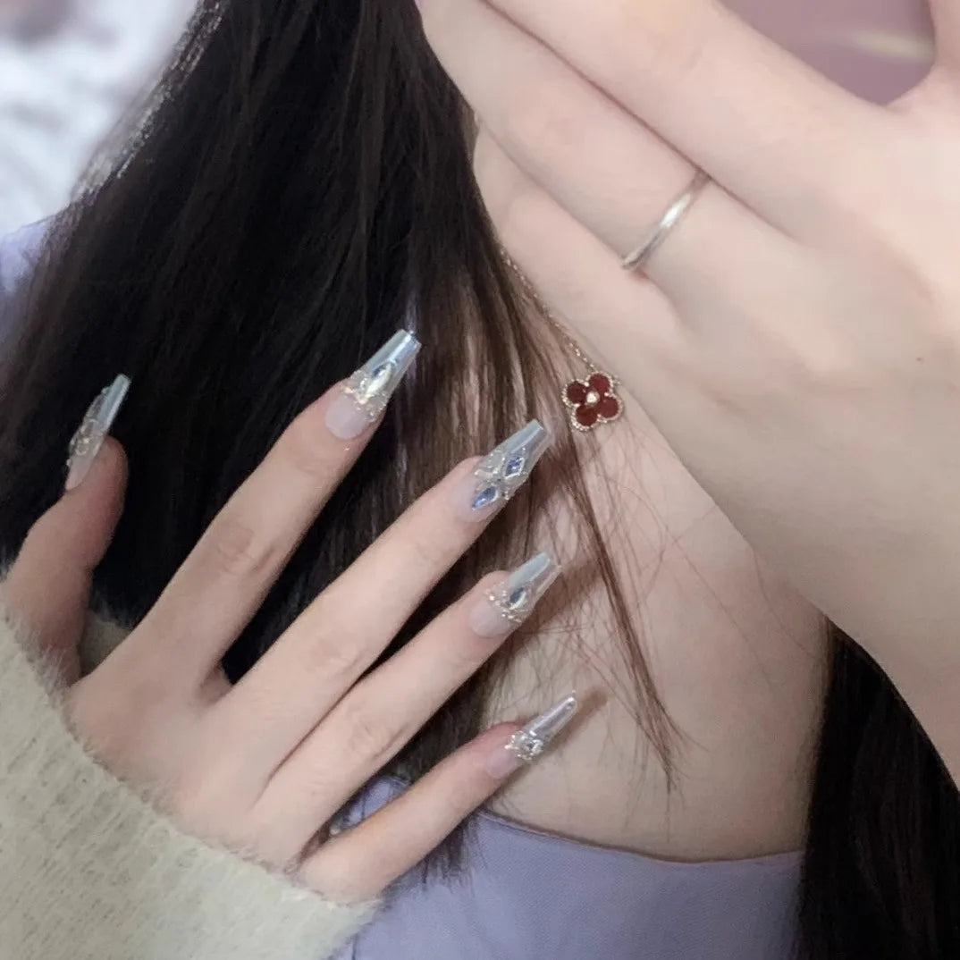 10Pcs Short Press On Nails y2k Star Rhinestone Design Handmade Press On nails Luxury With Design Full Cover Removable Fake Nails