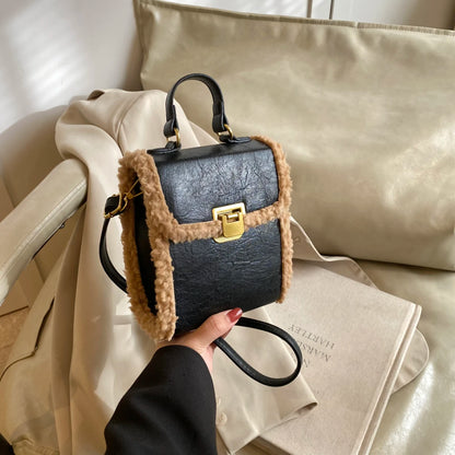 Fashion Small Totes Bag 2024 Trend PU Leather Shoulder Bags for Women Cute Short Handle Crossbody Phone Bag Luxury Fur Handbags