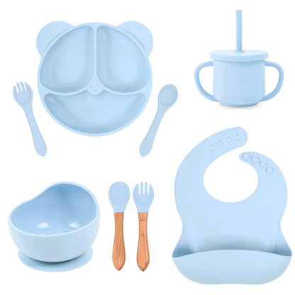 Customized Baby Silicone Feeding Set with Suction Cup Personalized Name Dish Divided Plate Bowl Spoon Cute Kid Eating Tableware