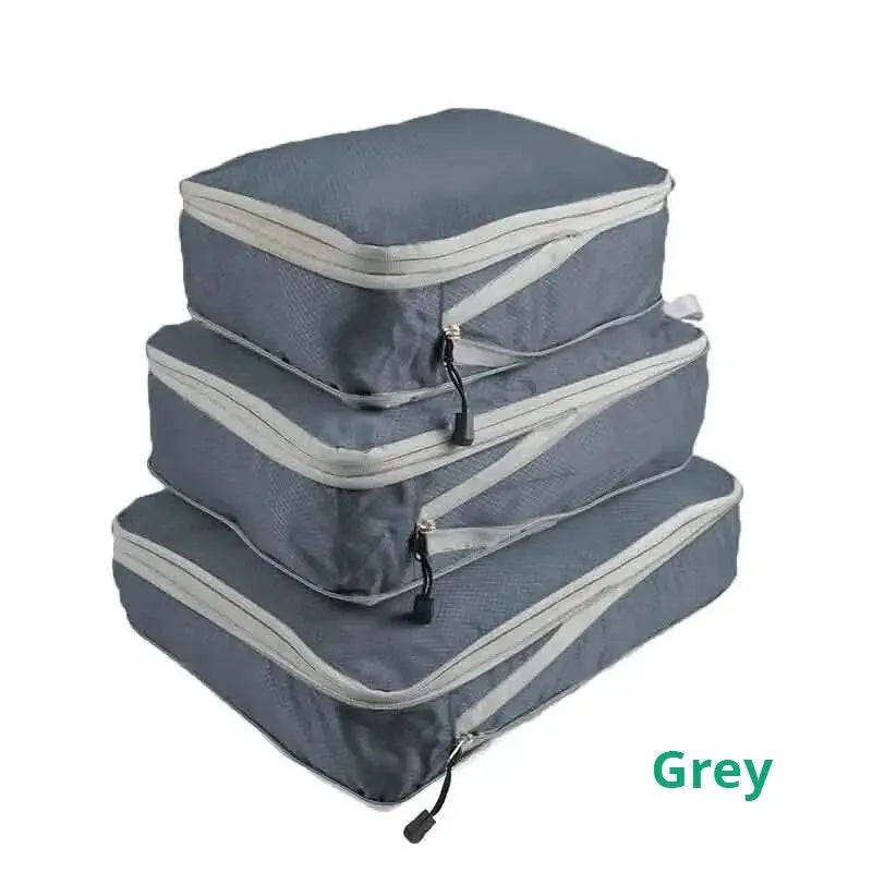 3Pcs/set Black/Blue/Grey Compressible Travel Storage Bag Portable Large Capacity Storage Bag Suitcase Luggage Packing Cubes