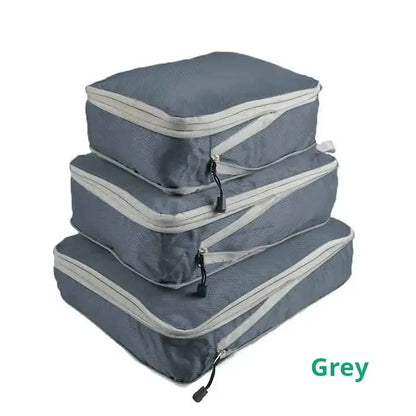 3Pcs/set Black/Blue/Grey Compressible Travel Storage Bag Portable Large Capacity Storage Bag Suitcase Luggage Packing Cubes