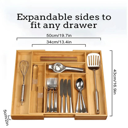 Bamboo Expandable Drawer Kitchen Organizer for Spoons Forks Knives cutleries Utensils Holder Adjustable Cutlery Tray Divider