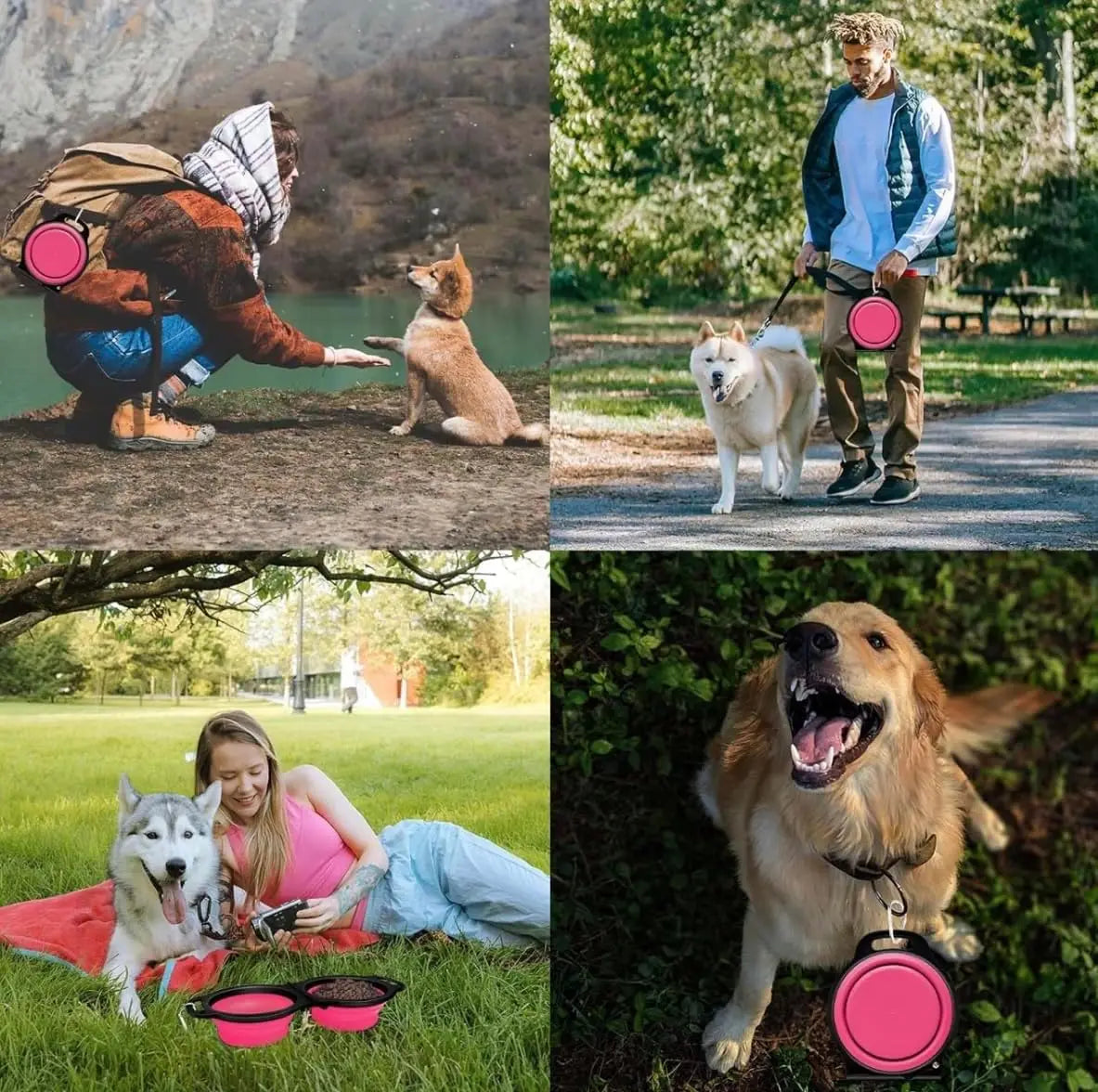 2 in 1 Dog Bowl Portable Folding Pet Double Bowl Collapsible Silicone Water Bowls for Dog Outdoor Travel Cat Dog Feeding Bowl