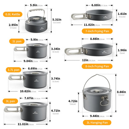 Naturehike Camping Pot Set Aluminum Alloy Cookware Pot Set Portable Outdoor Picnic Tableware Camping Cookware Kit CNK2450CF010