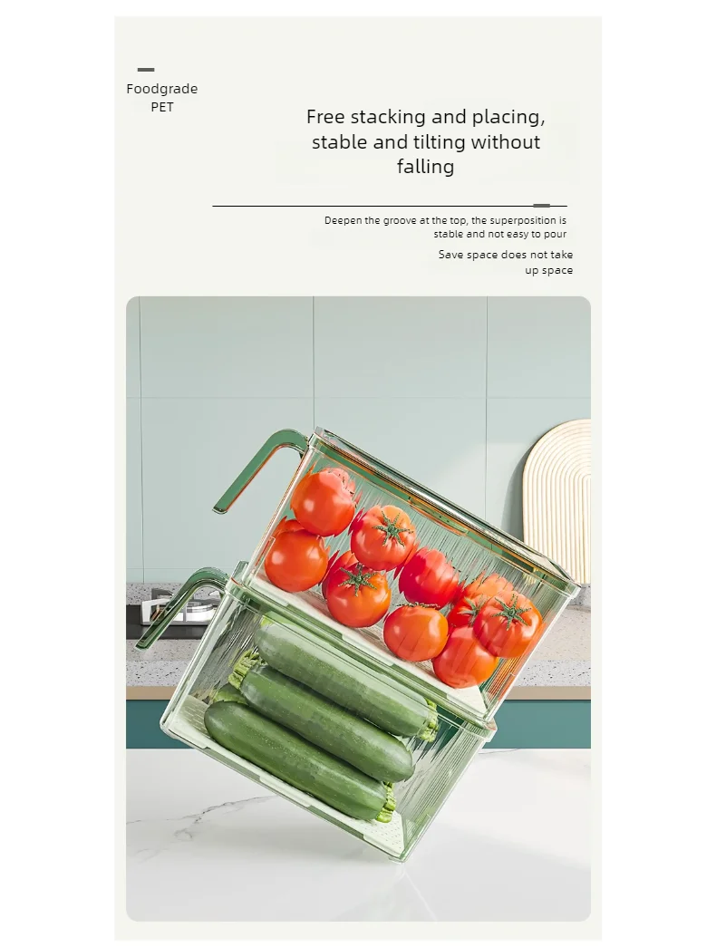 Stackable Refrigerator Storage Box with Lid, Capable of Storing Bread, Food, Vegetables, and Fruits，organizer box with handle