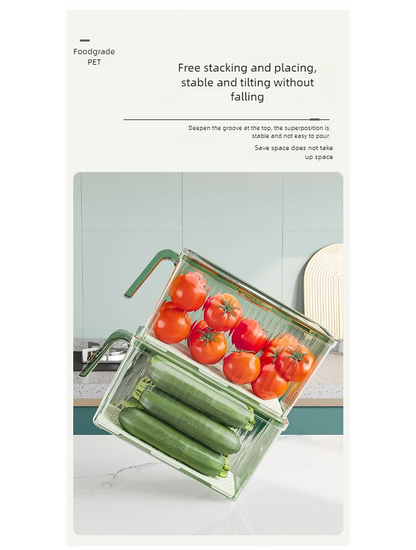 Stackable Refrigerator Storage Box with Lid, Capable of Storing Bread, Food, Vegetables, and Fruits，organizer box with handle