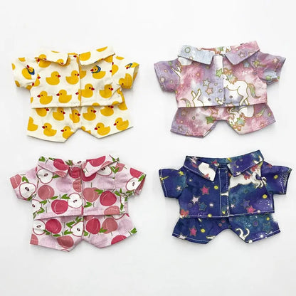 20CM Plush Doll Clothes Suit Fruit Animals Printing Lapel Shirt Pants Casual Wears Cotton Stuffed Toys Idol Dolls Accessories