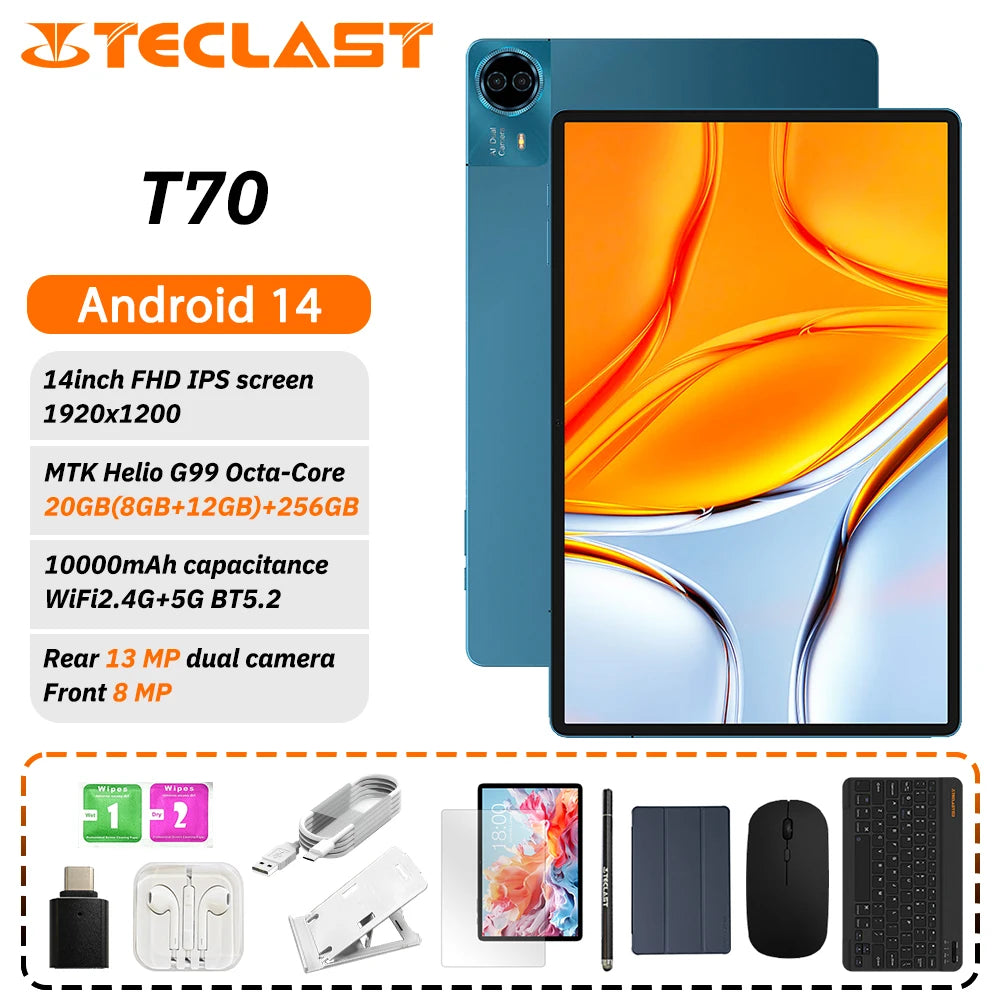 Teclast T70 Tablet MTK G99 Octa-Core 14inch FHD IPS Display 8GB RAM 256GB ROM Android 14 WIFI5G 10000mAh 13MP+8MP 4G Dual SIM