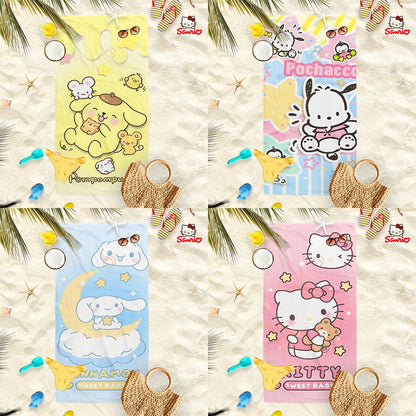 Adorable Cartoon-Printed Beach Towels: PomPomPuu, Pochacco, Cinnamo, and Kitty Designs! Suitable for towels, bath towels
