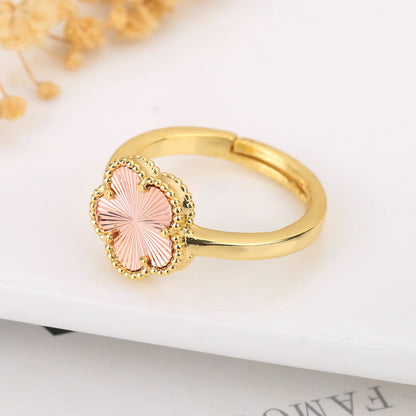 9-Color New Minimalist Shell Natural Stone Plant Flower Ring With Adjustable Opening For Women's Luxurious Temperament Clover
