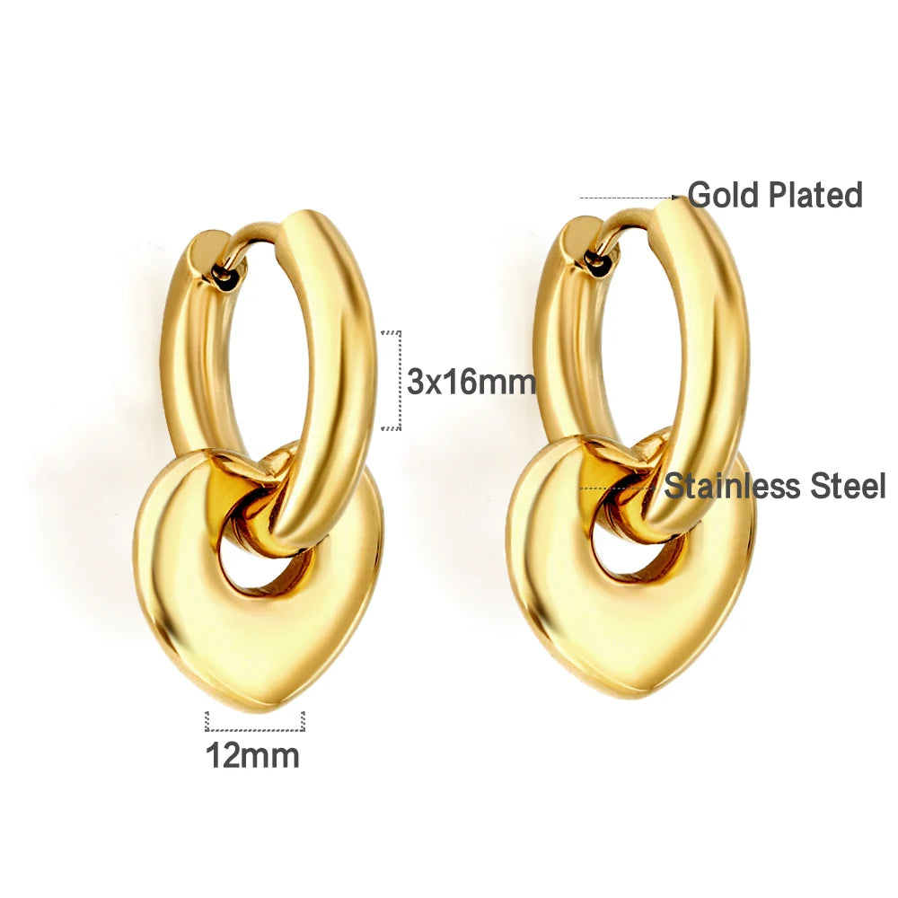 LUXUSTEEL Golden Heart style Women's Hoop Earrings Stainless Steel Female Earring Flower Star Drop Ear ring Jewelry Gifts