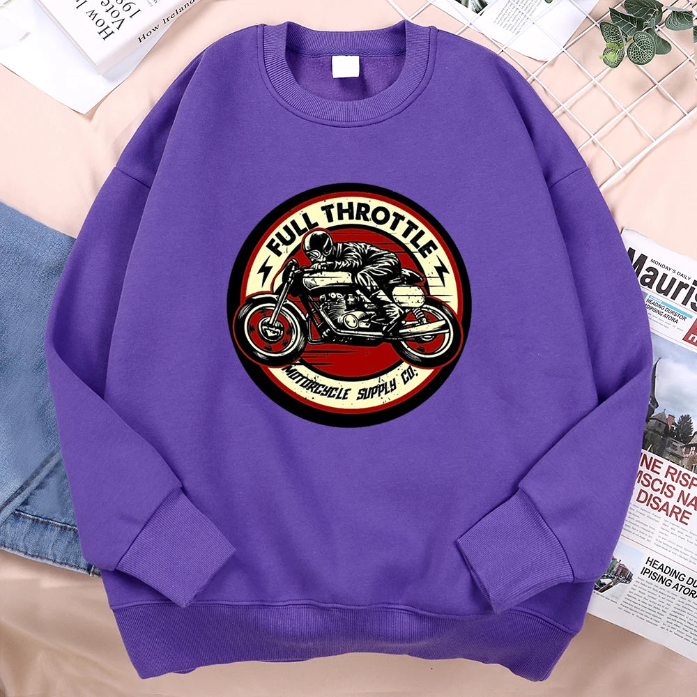 Full Throttle Motorcycle Competition Mens Clothes Casual Loose Hoodies Autumn Sweatshirt Crewneck Fleece Hoodie Fleece Pullover