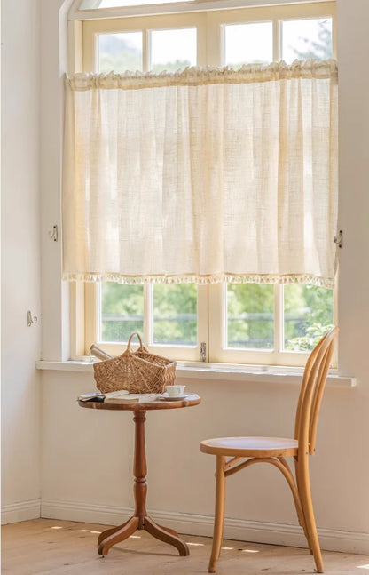 Retro coffee curtain cotton linen kitchen half curtain door curtain decorative curtain partition linen curtain short curtains