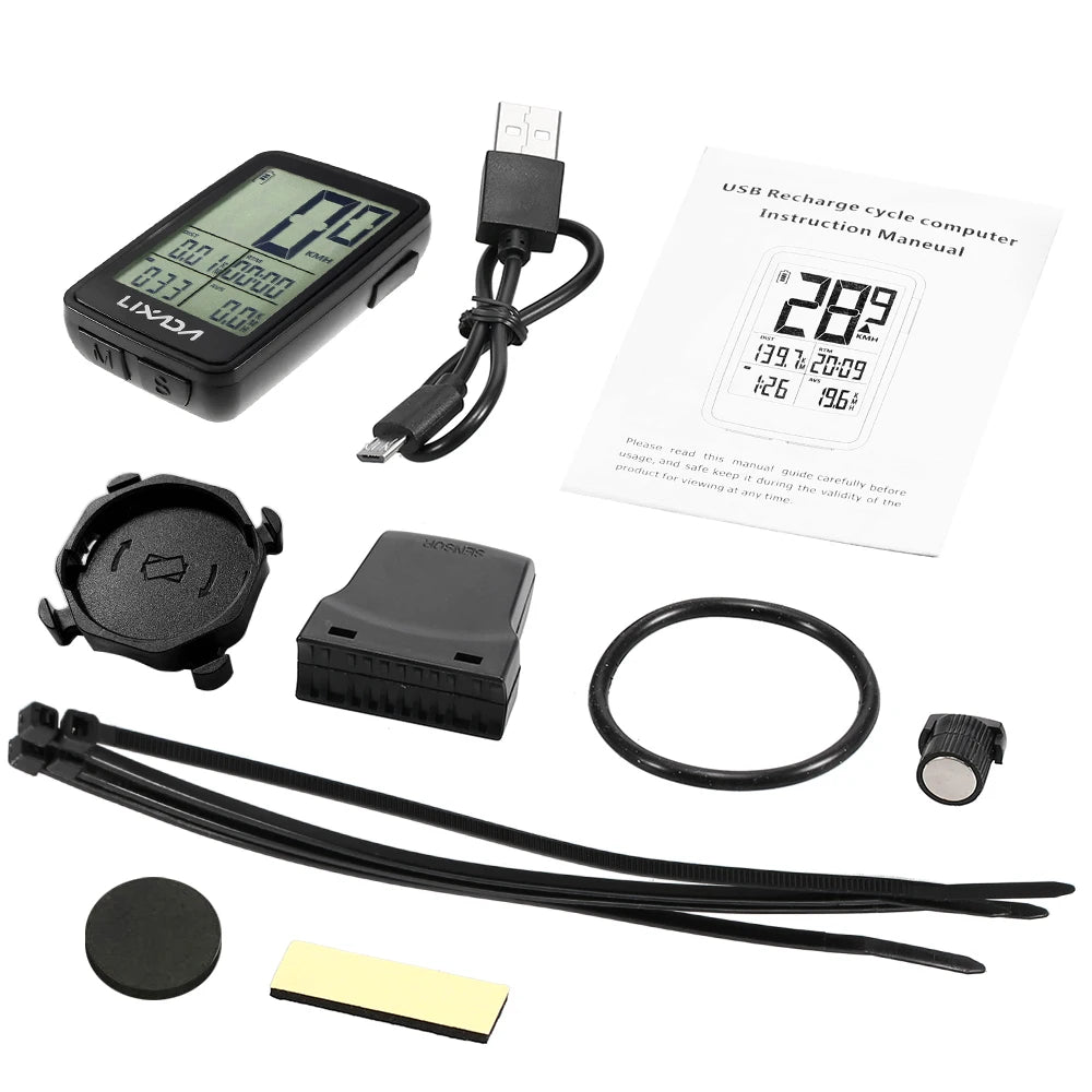Lixada USB Rechargeable Wireless Bike Cycle Computer Bicycle Speedometer Odometer with Computer Mount Holder Computer