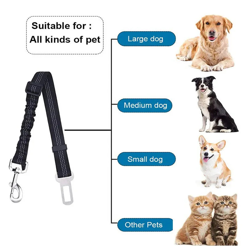 Adjustable Dog Car Seat Belt - Retractable Elastic Safety Leash with Shock Absorption, Pet Car Safety Harness for Dogs