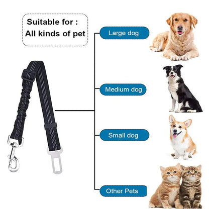 Adjustable Dog Car Seat Belt - Retractable Elastic Safety Leash with Shock Absorption, Pet Car Safety Harness for Dogs