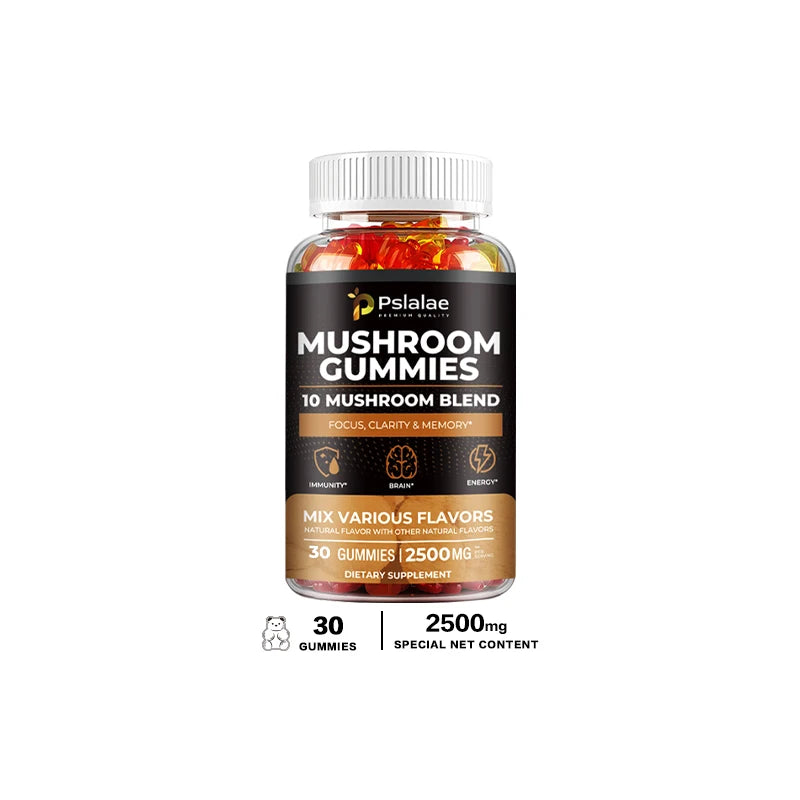 Mushroom Gummies - 10 Mushroom Blend, Nootropic Brain Booster for Focus, Memory, Clarity and Energy