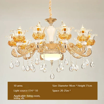 Flower Glass Lampshade Crystal Pendant Lamp Living Room Dining Room Bedroom Hall Villa New Design Hot Sale Decorative Chandelier