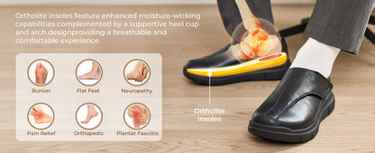 FitVille Men's Leather Shoes Diabetic Shoes Casual Oxford Shoes Adjustable Lightweight Formal Business Shoes for Swollen Feet