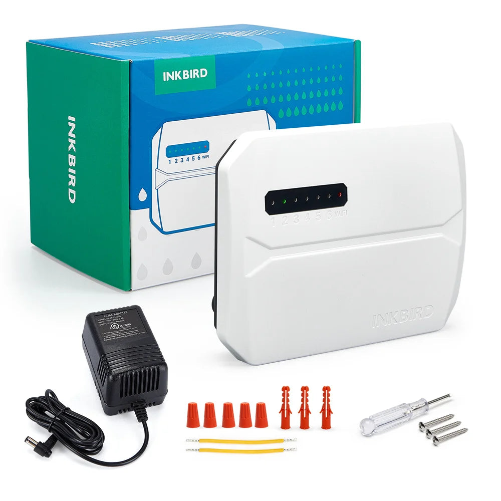 INKBIRD Smart Sprinkler Controller IIC-600-WIFI 6 Zones Auto Irrigation Controller for Rain Skip Seasonal Adjustment of Plants