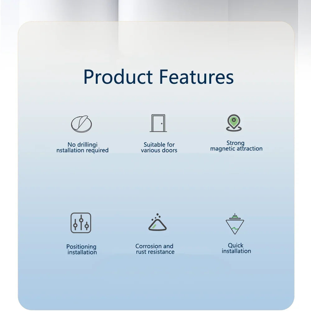 Stainless steel magnetic door stopper, gray black nail free door base, door hardware Door close prevention Door stop door closer