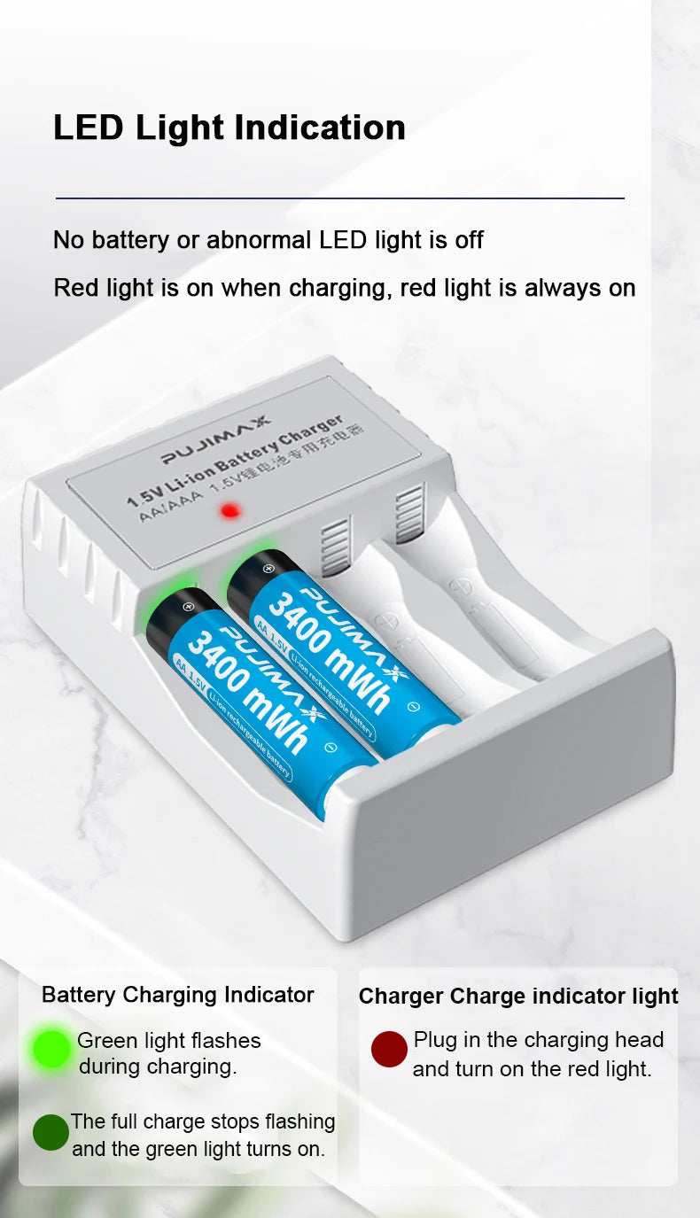 4 Slots 1.5V Rechargeable Lithium Battery Charger For AA Lithium Battery Large Capacity Rechargeable Li-ion Battery With Cable