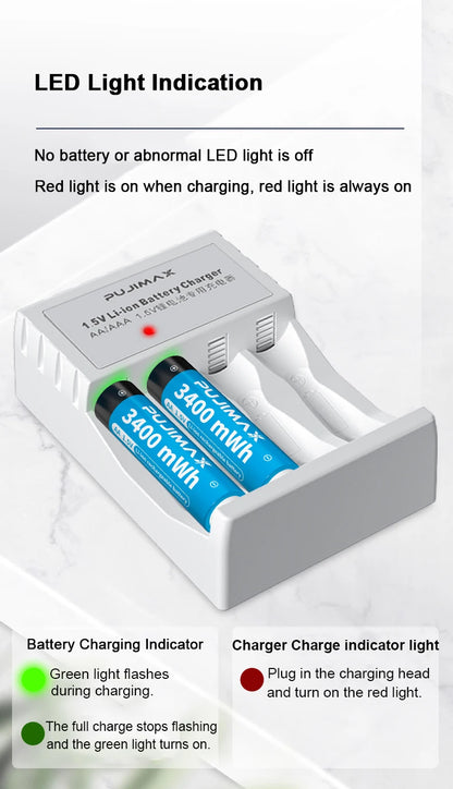 4 Slots 1.5V Rechargeable Lithium Battery Charger For AA Lithium Battery Large Capacity Rechargeable Li-ion Battery With Cable