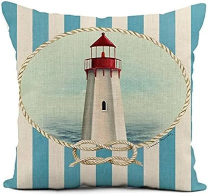 Linen throw pillowcase lighthouse sailing sea shell home décor pillowcase square cushion cover sofa cushion cover 45x45