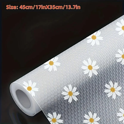1 Roll Daisy Flower Drawer Shelf Liner for Cabinets Non-Adhesive Drawer Liner Non-Slip Refrigerator Liner Waterproof Fridge Pad