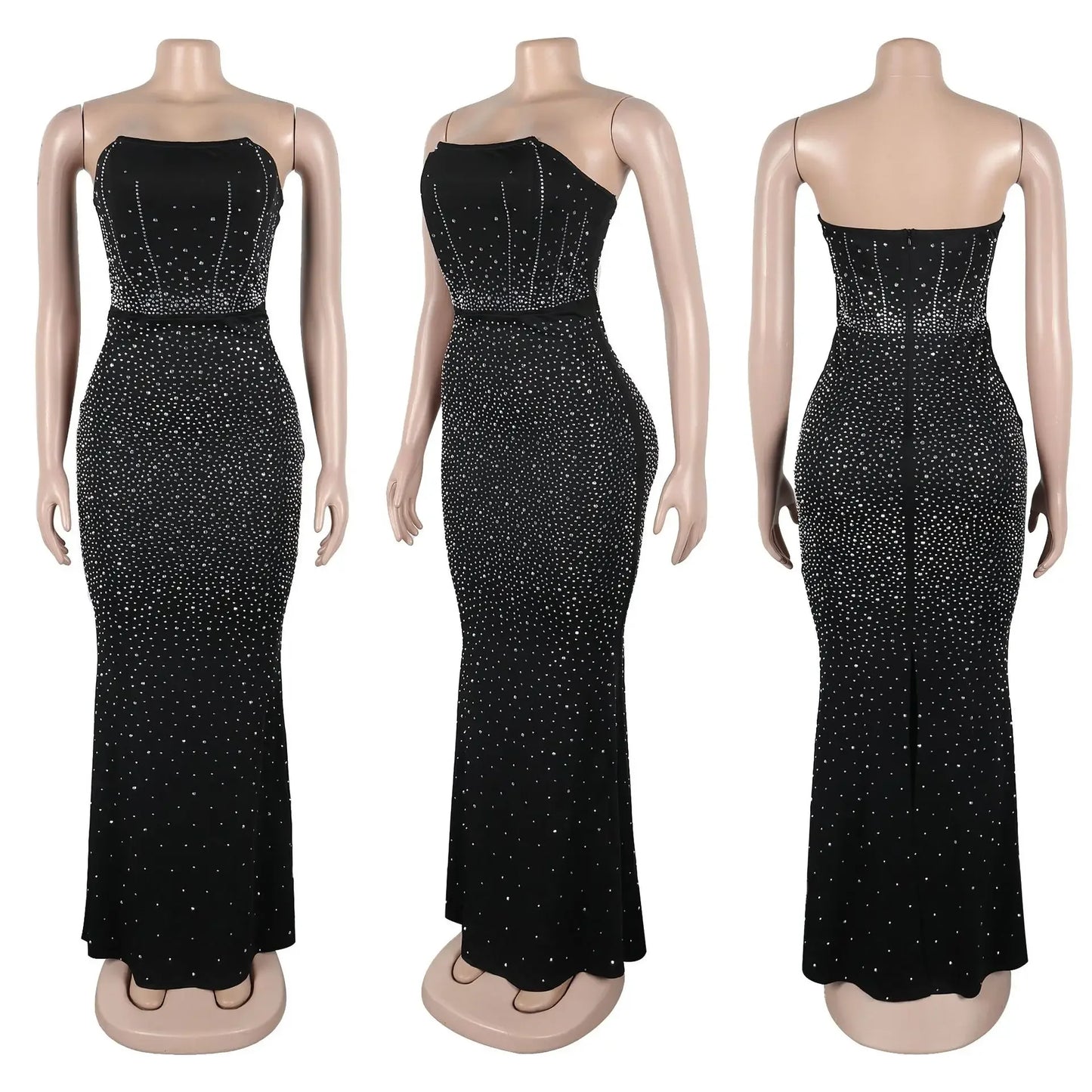 CM.YAYA Diamonds Hot Rhinestones Strapless Women Sleeveless Long Dress 2025 Spring Birthday Party Evening Prom Maxi Dresses