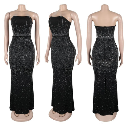 CM.YAYA Diamonds Hot Rhinestones Strapless Women Sleeveless Long Dress 2025 Spring Birthday Party Evening Prom Maxi Dresses