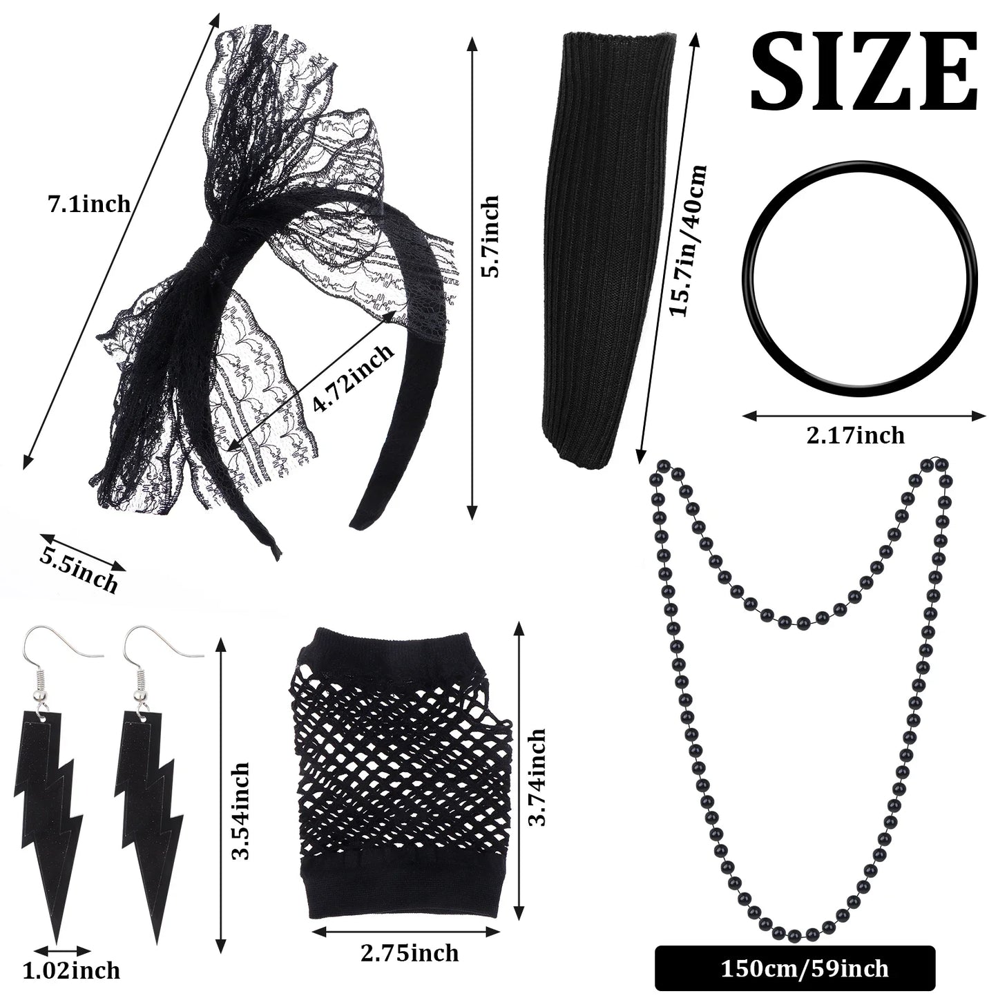 80s Fancy Dress Accessories Women Party Costume Set Adult Tutu Skirt Neon Fishnet Gloves Beaded Necklace Bracelet Earrings