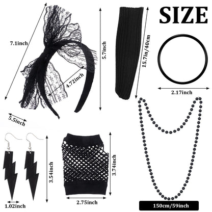 80s Fancy Dress Accessories Women Party Costume Set Adult Tutu Skirt Neon Fishnet Gloves Beaded Necklace Bracelet Earrings