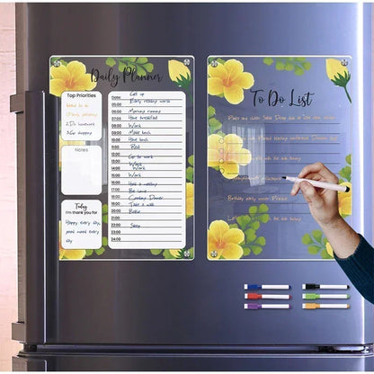 Fridge Magnet Calendar Magnetic Board Weekly Planner Reusable Dry Erase Board Schedule Transparent Fridge Message Menu Gadgets