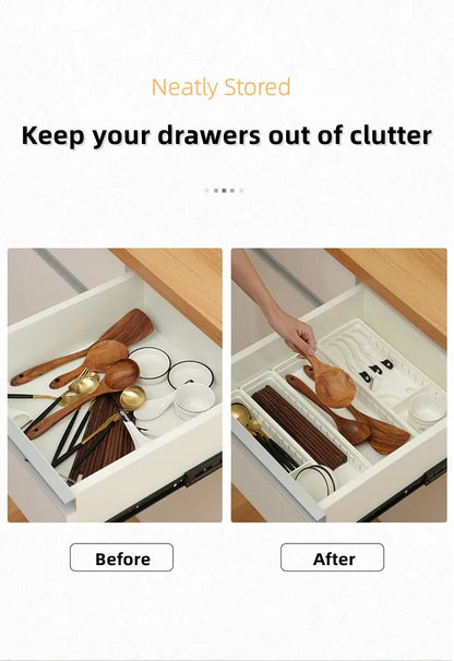 Kitchen Drawer Organizer Cutlery Storage Box Adjustable Cabinet Organizer with Divider Board Utensil Storage Box for Drawers