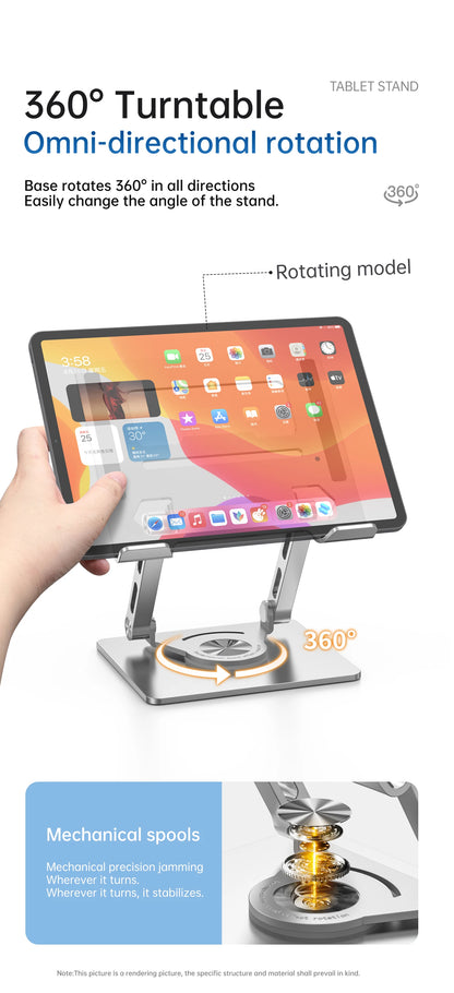 Tablet Stand, Swivel Tablet Stand with 360 Rotating Base, Adjustable Tablet Holder for Drawing, Compatible with iPad Pro/Air/Min